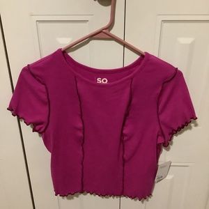 NWT Juniors' SO® Short Sleeve Seamed Crop Tee, Orchid, Size: Large